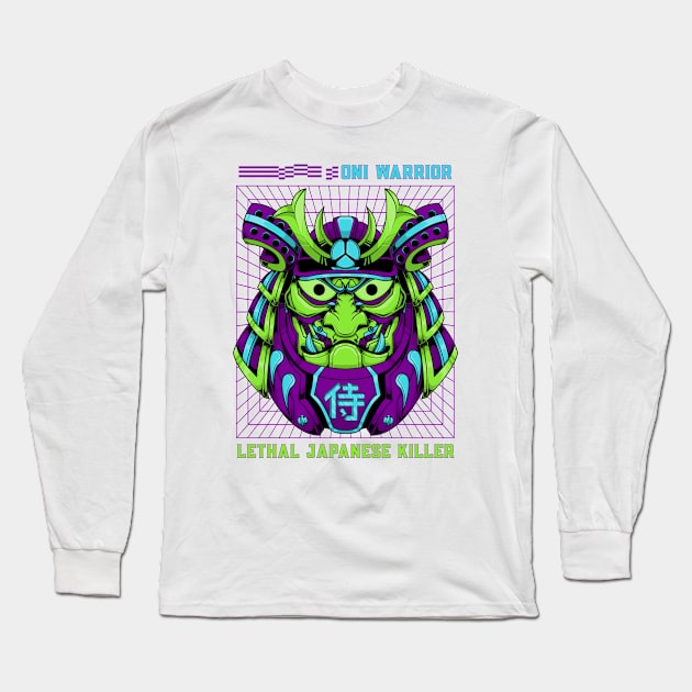 Neon Samurai Oni Warrior Long Sleeve T-Shirt by Tip Top Tee's